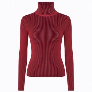 Sandro Burgundy Ribbed Turtleneck Sweater